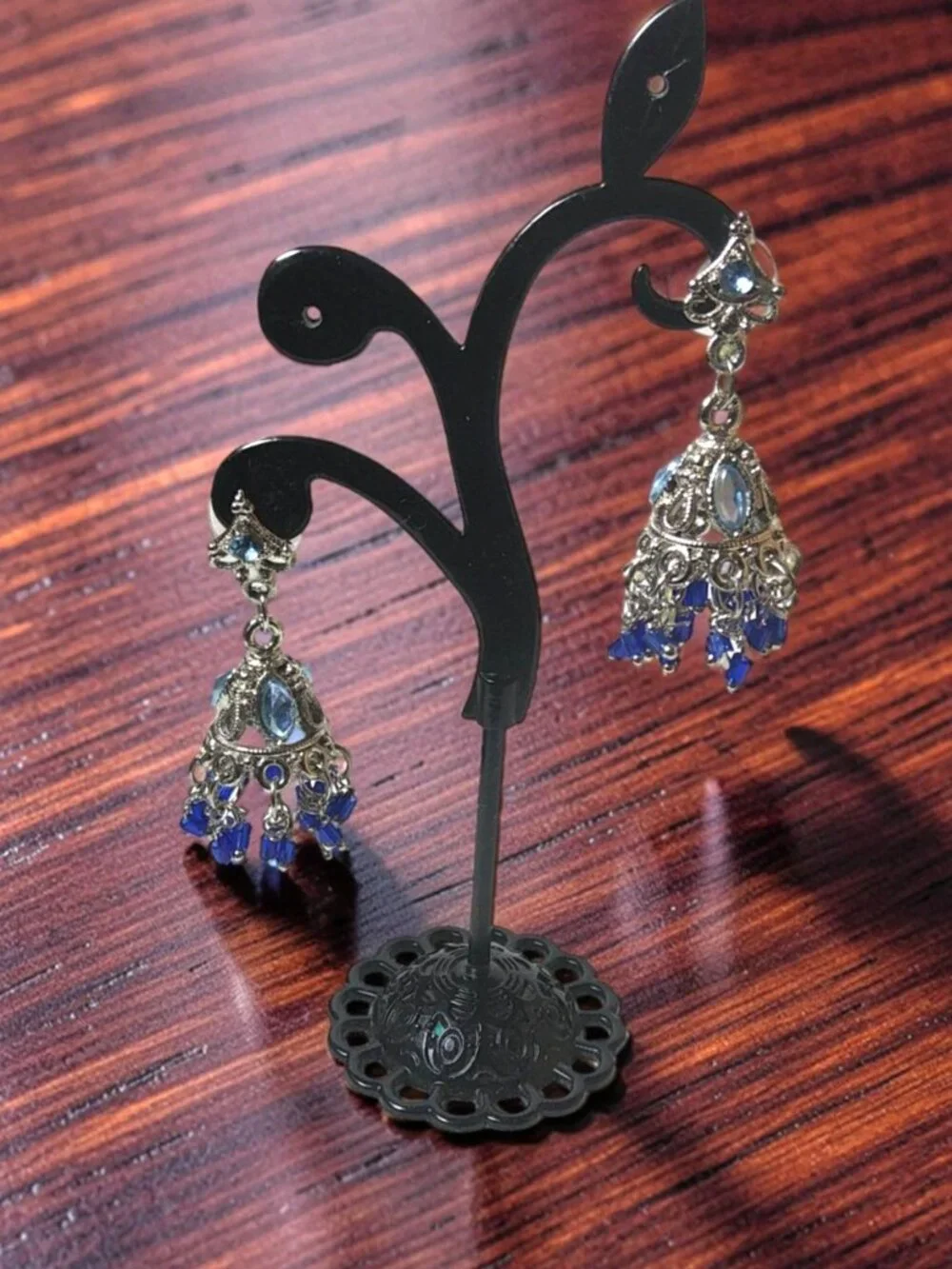 vintage silver tone hombre blues chrystals chandelier dangle earrings